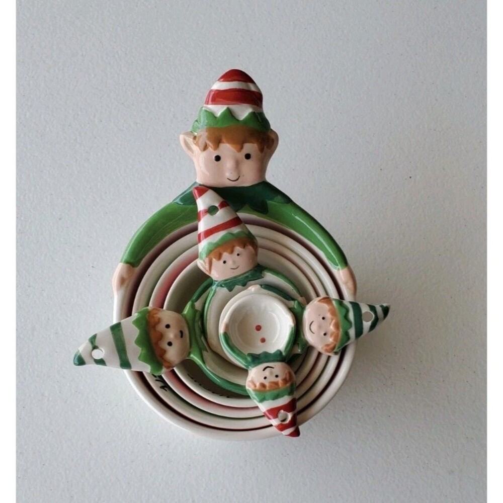 Measuring Cup Spoon Elf Nesting Holiday Themed Christmas Ornamental Handle 8pc
